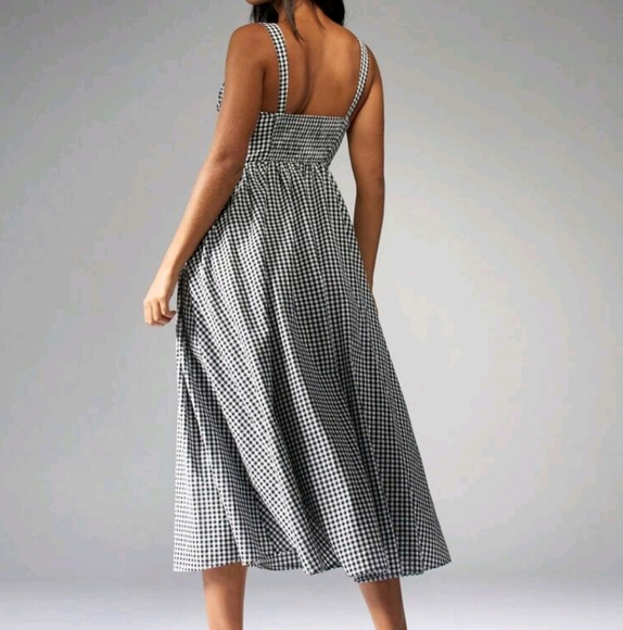Gingham Print Corset Bust Full Skirt Midi Dress With Split - Picture 2 of 4